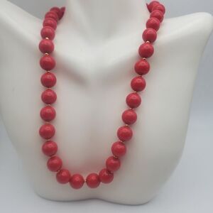 Red beaded golden tone dot statement‎ necklace cherry bombshell